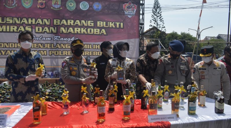 Polres Cirebon Kota, Gelar Pemusnahan Barang Bukti Miras Narkoba.