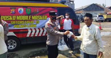 Wujudkan Lebak Bebas Covid-19, Posko Mobile Masker Polres Lebak Polda Banten Keliling Bagikan Masker.