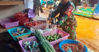 Koramil 1311-07/Menui Kepulauan Kopda Andisi Pantau Harga Sembako Di Pasar Tradisional