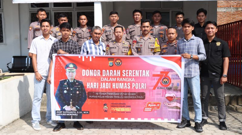 Puluhan Personel Polres Morowali Berpartisipasi Donor Darah untuk Peringati HUT Ke-73 Humas Polri