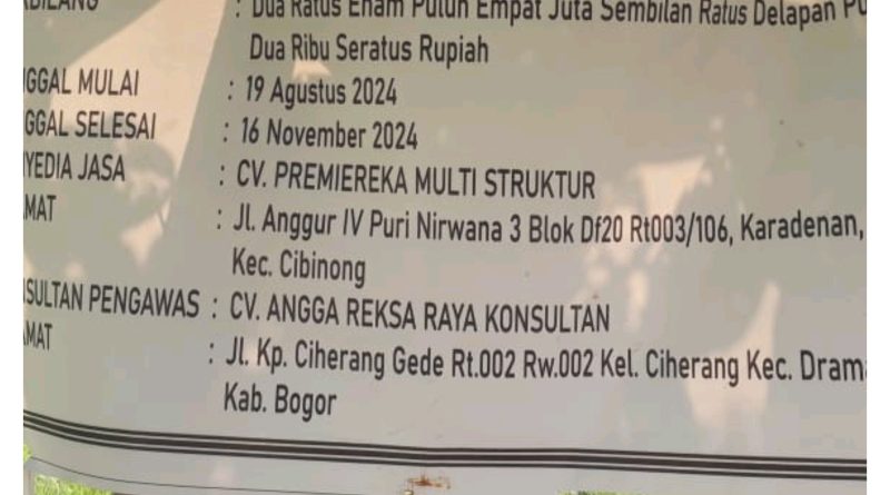 Diduga Tidak Terkontrol, Pembangunan RKB SDN Perumnas BP Parung Panjang Alami Ketidakberesan