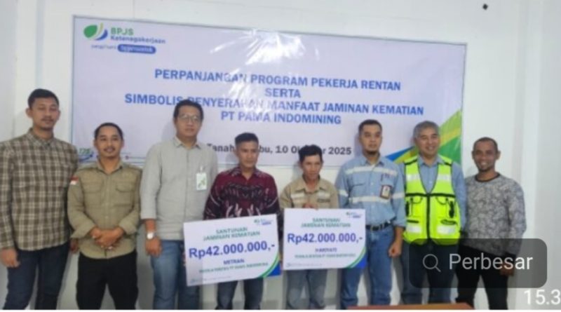 BPJS Ketenagakerjaan dan PT Pama Indomining Serahkan Santunan JKM bagi Pekerja Rentan di Tanah Bumbu