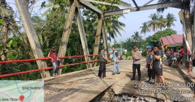 Amblasnya Jembatan Penghubung Desa Lasampi – Desa Pebatae “Mengundang”  Personel Polres Morowali Bergerak Cepat Kelokasi