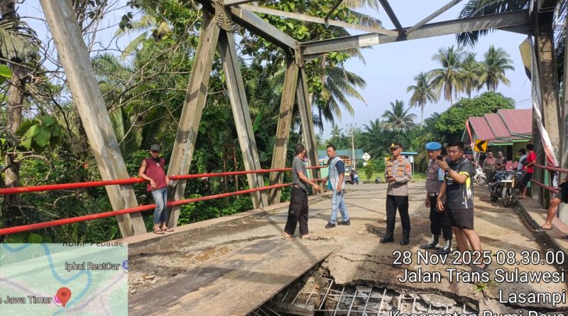 Amblasnya Jembatan Penghubung Desa Lasampi – Desa Pebatae “Mengundang”  Personel Polres Morowali Bergerak Cepat Kelokasi